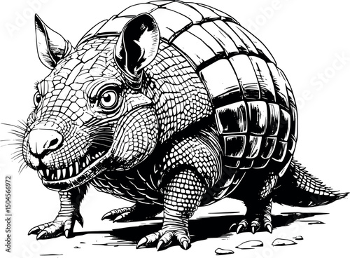 Aggressive armadillo illustration in vector engraving style