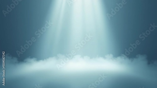 Soft light beams illuminate the misty atmosphere, creating a calm ambiance