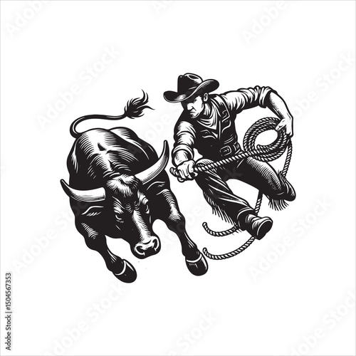 Bull Rodeo Showdown – Cowboy Riding a Bucking Bull in Action


