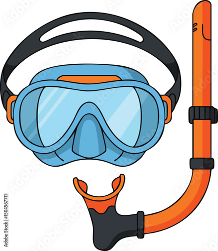 Snorkeling mask and snorkel gear with orange and black details for underwater diving activities vector illustration 