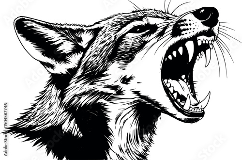 Rabid jackal illustration in vector engraving style isolated
