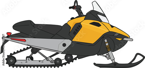 Yellow and black snowmobile side view vector illustration for winter sports and outdoor activities 