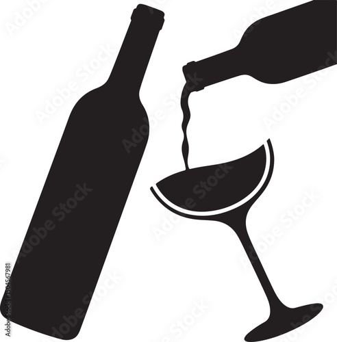 bottle and glass of wine icon silhouette 