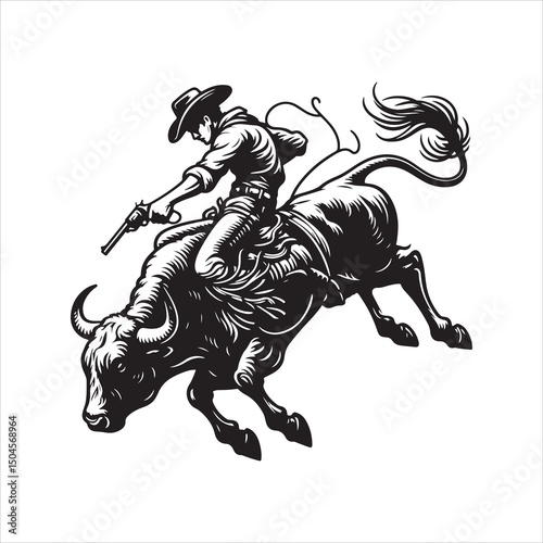 Bull Rodeo Showdown – Cowboy Riding a Bucking Bull in Action


