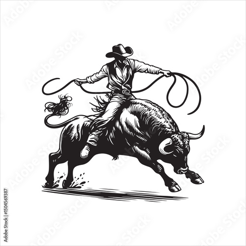 Bull Rodeo Showdown – Cowboy Riding a Bucking Bull in Action

