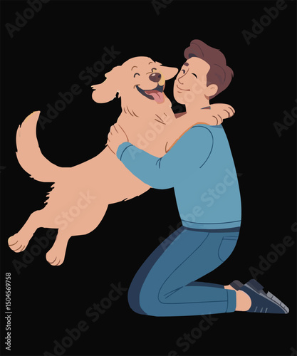 Dog Hugging Owner with Joy vector art and illustration