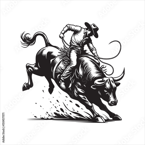 Bull Rodeo Showdown – Cowboy Riding a Bucking Bull in Action

