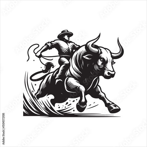 Bull Rodeo Showdown – Cowboy Riding a Bucking Bull in Action

