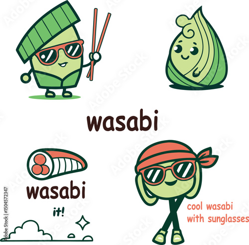  wasabi illustrator vector file Green healthy vector fruit and vegetable set design with apple tree and children's cartoon animals