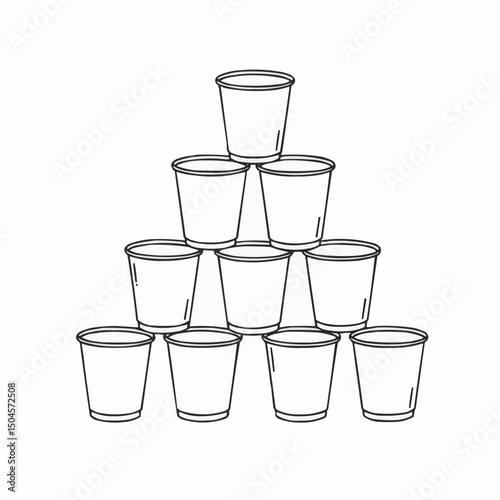 Stack of disposable cups arranged in pyramid formation  