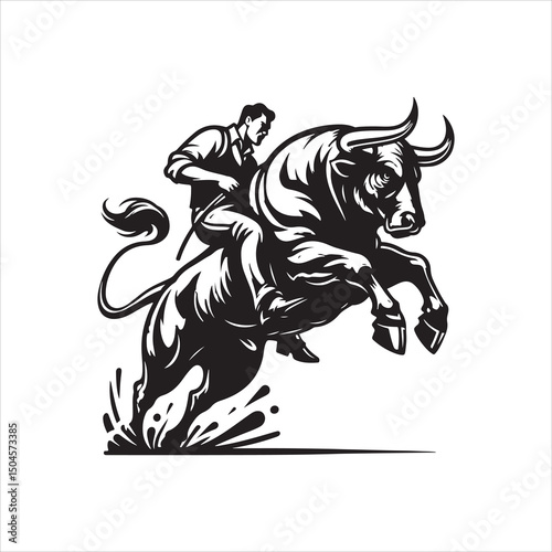Bull Rodeo Showdown – Cowboy Riding a Bucking Bull in Action

