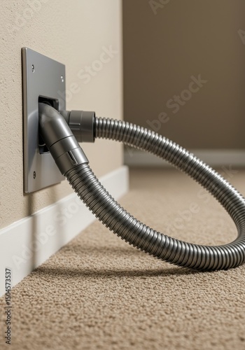 Wallpaper Mural Built-in vacuum system hose plugged into low wall outlet in room corner. Space-saving smart home cleaning technology. Torontodigital.ca