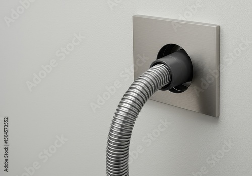 Wallpaper Mural Flexible metal hose inserted into a wall socket, concept of power supply, industrial equipment, or non-standard electrical installation. Torontodigital.ca