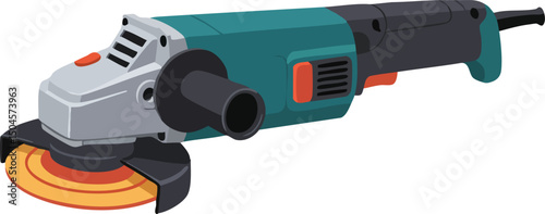 Electric angle grinder tool with rotating disc for cutting and grinding tasks vector illustration 