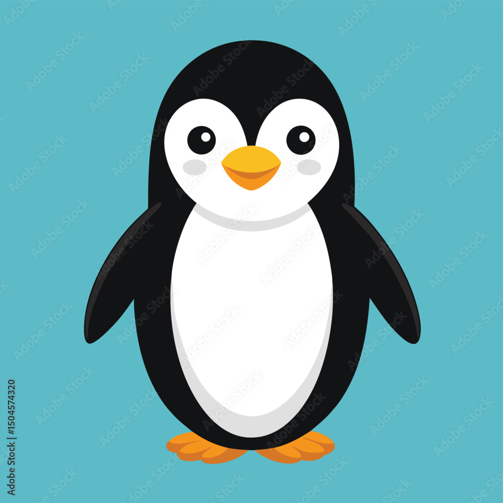 Obraz premium Adorable cartoon penguin illustration featuring a cute character on a teal blue background