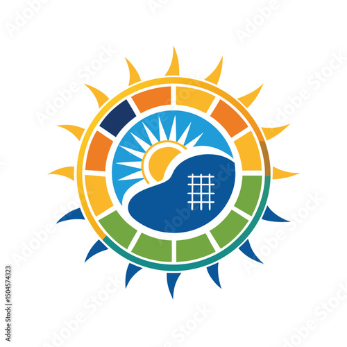 Solar Energy Logo with Sun and Renewable Power