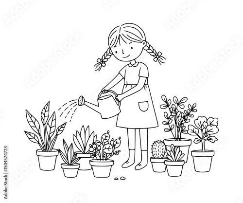Girl watering plants