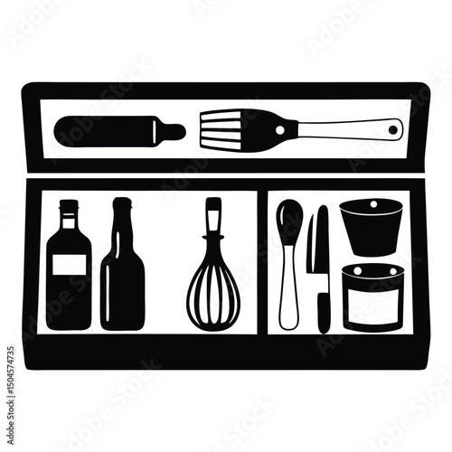 Essential kitchen tools silhouette vector clipart