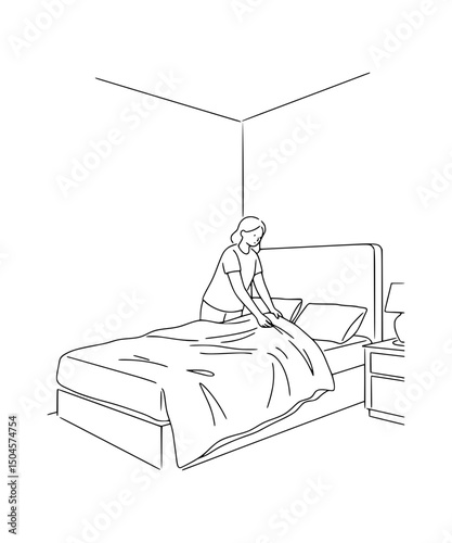 Person making a bed