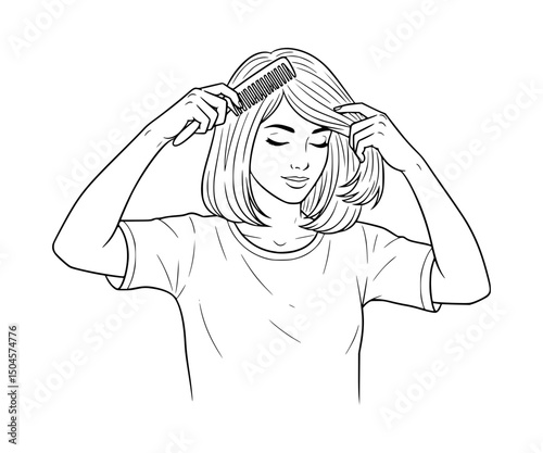 Woman combing hair