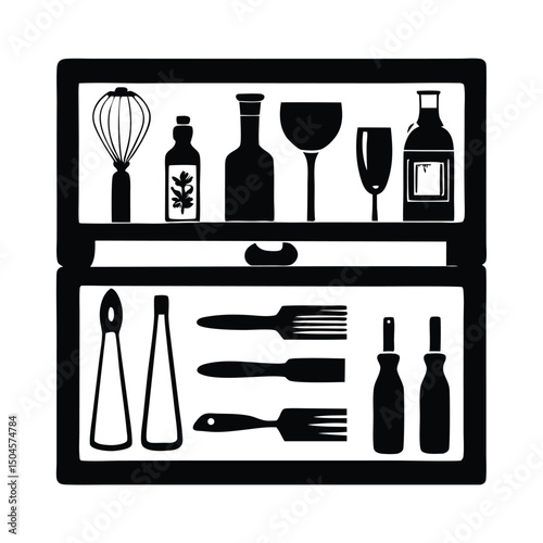 Essential kitchen tools silhouette vector clipart