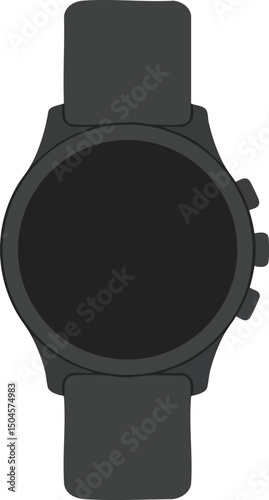 Black modern smartwatch with round screen and silicone strap vector illustration for technology and lifestyle use 
