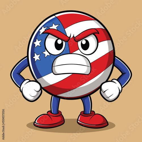Angry patriotic american flag cartoon character with fists ready for action or protest