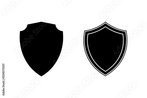 Two black shield icons on white background