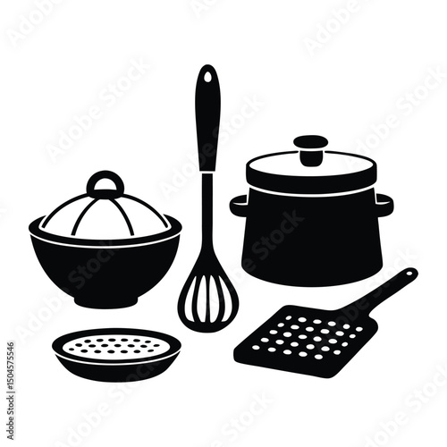 Essential kitchen tools silhouette vector clipart