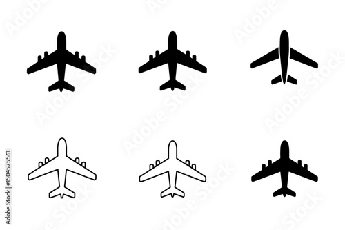 Six airplane icons in black and outline