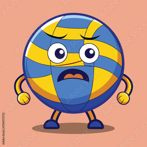 Cartoon character volleyball expressing disappointment with exaggerated facial expressions and styling