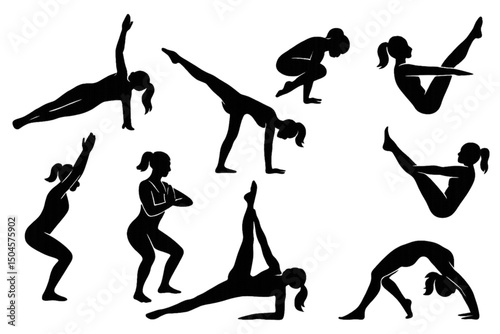 Supine Yoga Poses Silhouette Set – 10 Relaxation and Stretching Poses of Women in Vector Style