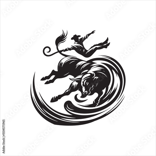 Bull Rodeo Showdown – Cowboy Riding a Bucking Bull in Action

