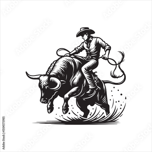 Bull Rodeo Showdown – Cowboy Riding a Bucking Bull in Action

