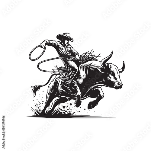 Bull Rodeo Showdown – Cowboy Riding a Bucking Bull in Action

