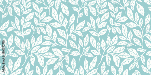 Seamless floral pattern, delicate textile or wallpaper print with hand drawn plant silhouettes. Elegant botanical design of large leaves, delicate foliage drawing. Vector illustration in two colors.
