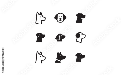 Black minimalist dog icon set 