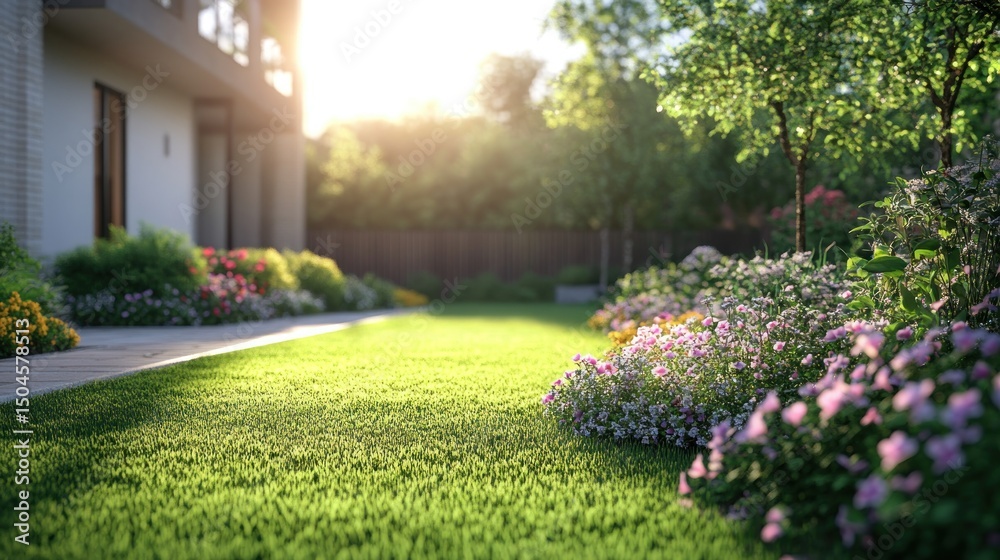 Obraz premium Sunny backyard garden scene