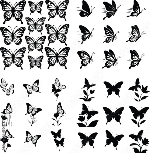 Butterfly Silhouette Set – Elegant Wing Vector Collection Butterfly Icons Pack – Floral & Nature Silhouette Bundle