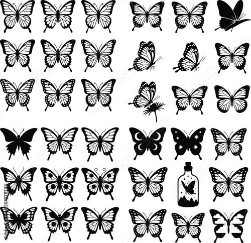 Butterfly Silhouette Set – Elegant Wing Vector Collection Butterfly Icons Pack – Floral & Nature Silhouette Bundle