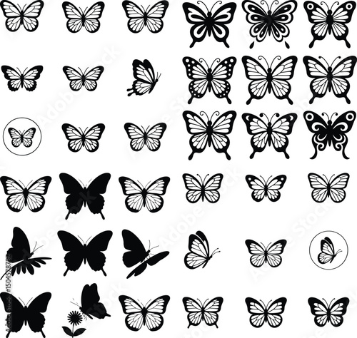 Butterfly Silhouette Set – Elegant Wing Vector Collection Butterfly Icons Pack – Floral & Nature Silhouette Bundle