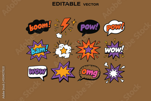 Collection of Comic Speech Bubbles with Expressions Editable Vector Illustration