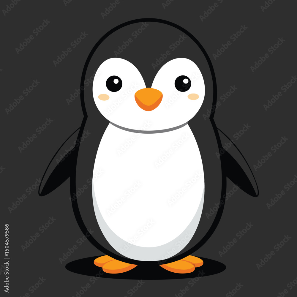 Fototapeta premium Cute cartoon penguin illustration with a friendly expression and black background design
