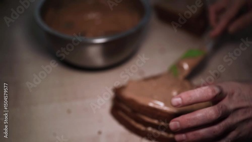 Making Cake with Condensed Milk Cream — Dessert Preparation Close-Up