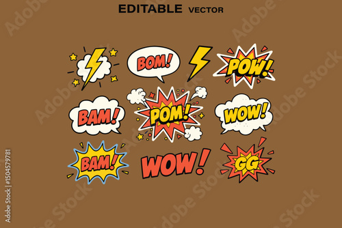 Retro Comic Book Speech Bubbles with Exclamations on Brown Background