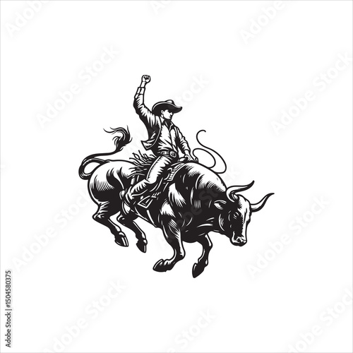 Bull Rodeo Showdown – Cowboy Riding a Bucking Bull in Action

