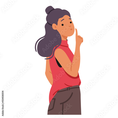 Young stylish woman cartoon character warning to keep silence isolated on white background