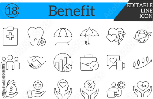 Minimal Benefits Icons – Insurance, Bonus, Growth and more.