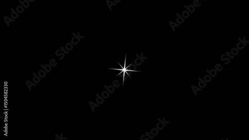 Twinkle star glitter sparkle, white cartoon, flat, vector, doodles style stars blinking. Star twinkling, sparkle star animation, light effect on transparent black background. 4k animation