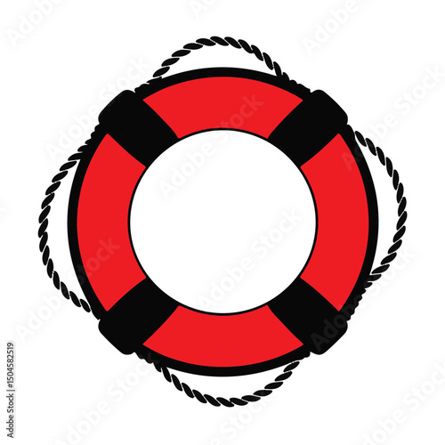 A red life buoy with a white rope offers nautical safety and rescue at sea